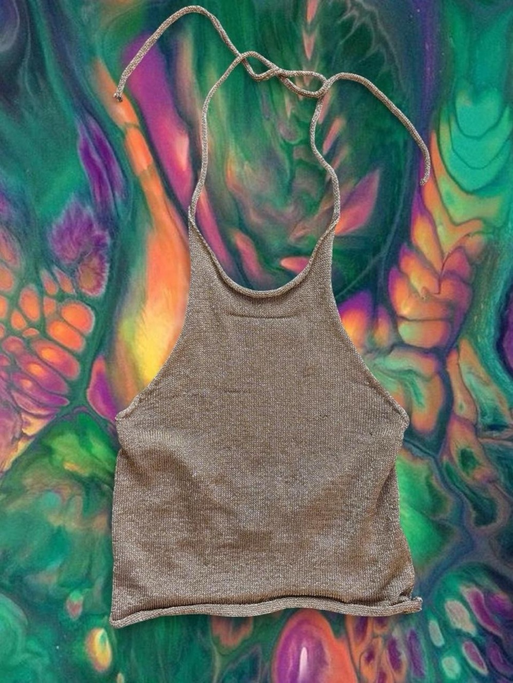 Forever 21 Metallic Gold Knit Halter Tank Top